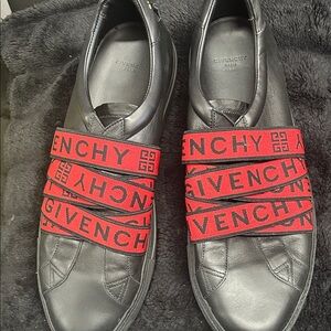 Givenchy Black Leather Sneakers with Red Logo Straps